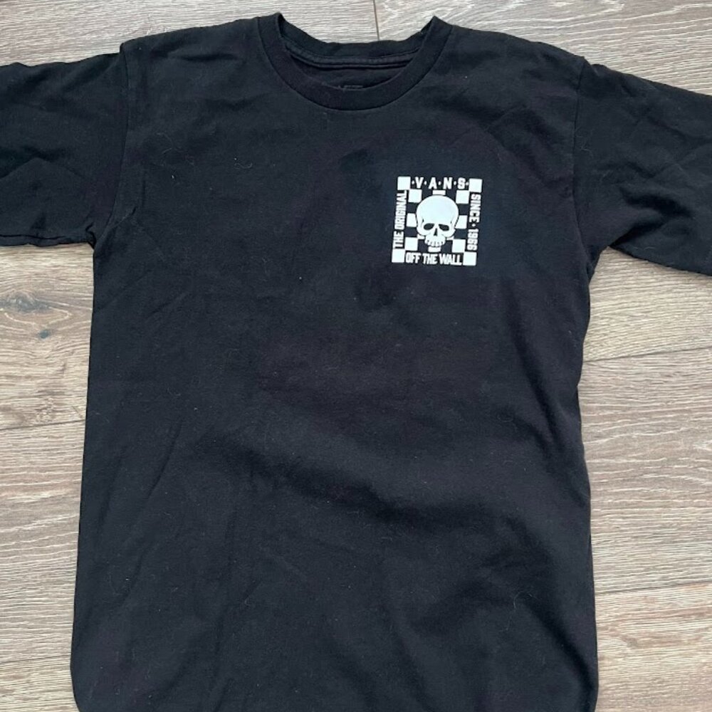 Vans Off the Wall Black White Checkered Skull Short Sleeve T Shirt Size Small